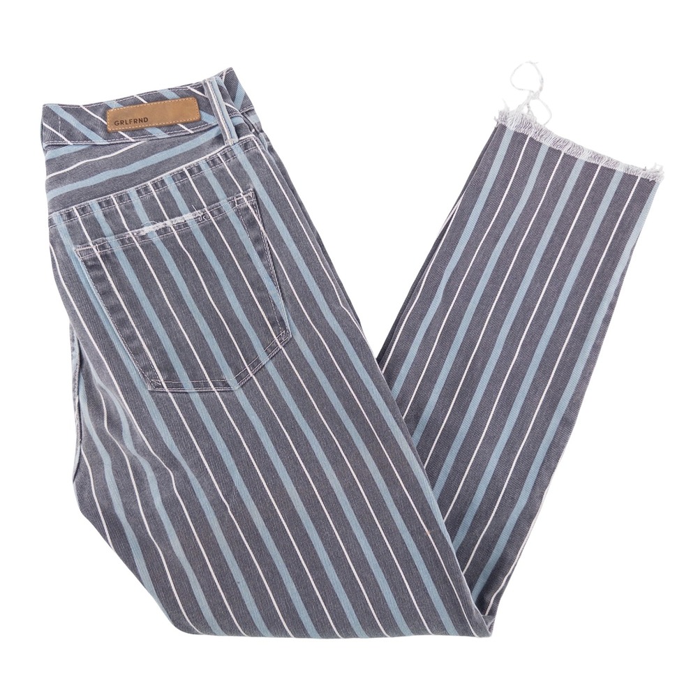 GRLFRND Womens 26 Karolina High Rise Straight Jean Taffy Striped Cropped Raw Hem